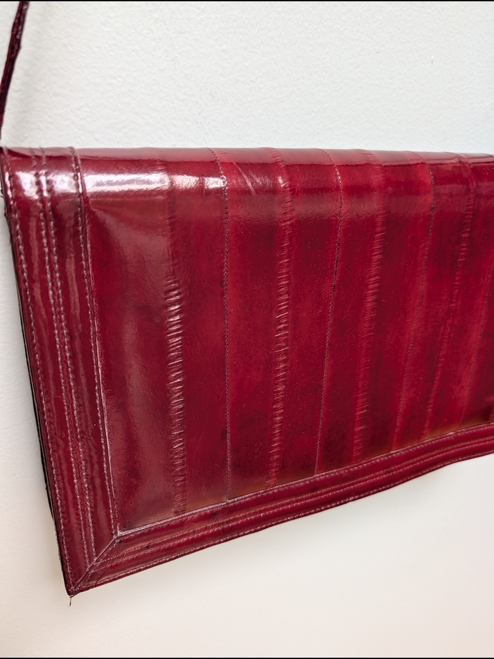 Vintage Genuine Eel Skin Oxblood Shoulder Bag Korea - Picture 4 of 13